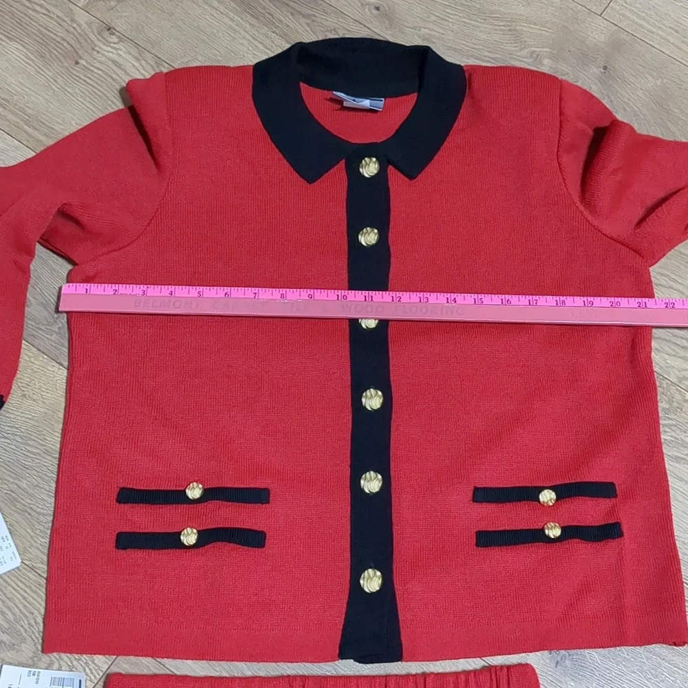 Vintage Mita Women's 2PC Knit Suit Jacket & Skirt red Black Size 14 - Picture 5 of 12